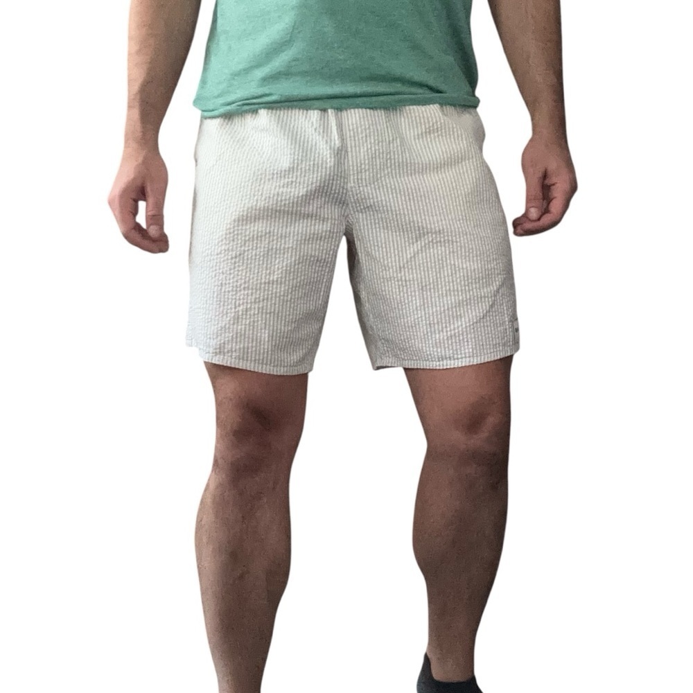 Rhythm Men’s 8” Seersucker Stripe Short Size 34 Cream New Lightweight Cotton